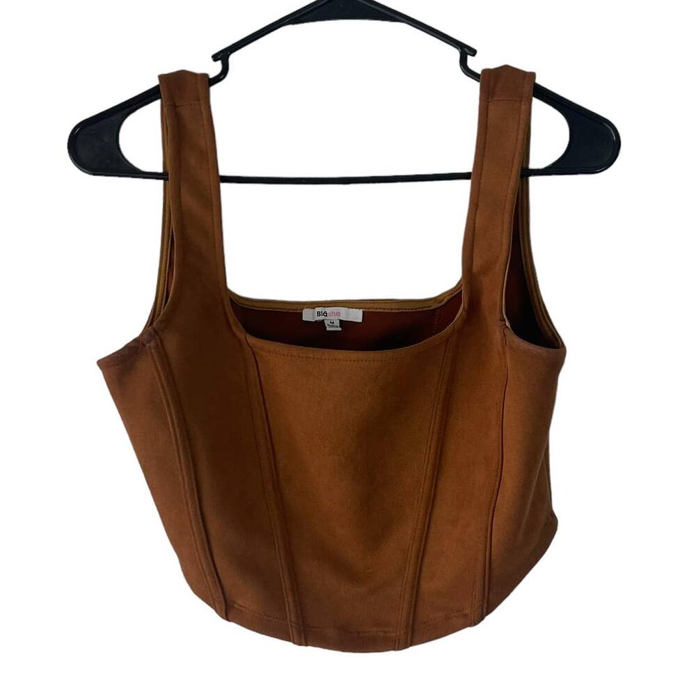 Biashe Women's Size Medium‎ Faux Suede Brown Crop Basics Top